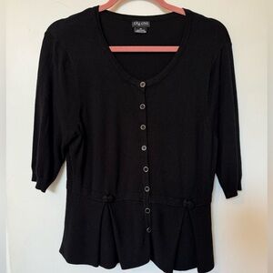 City Chic Black Peplum Plus Cardigan in Black with Bow Details - Size XS (14)